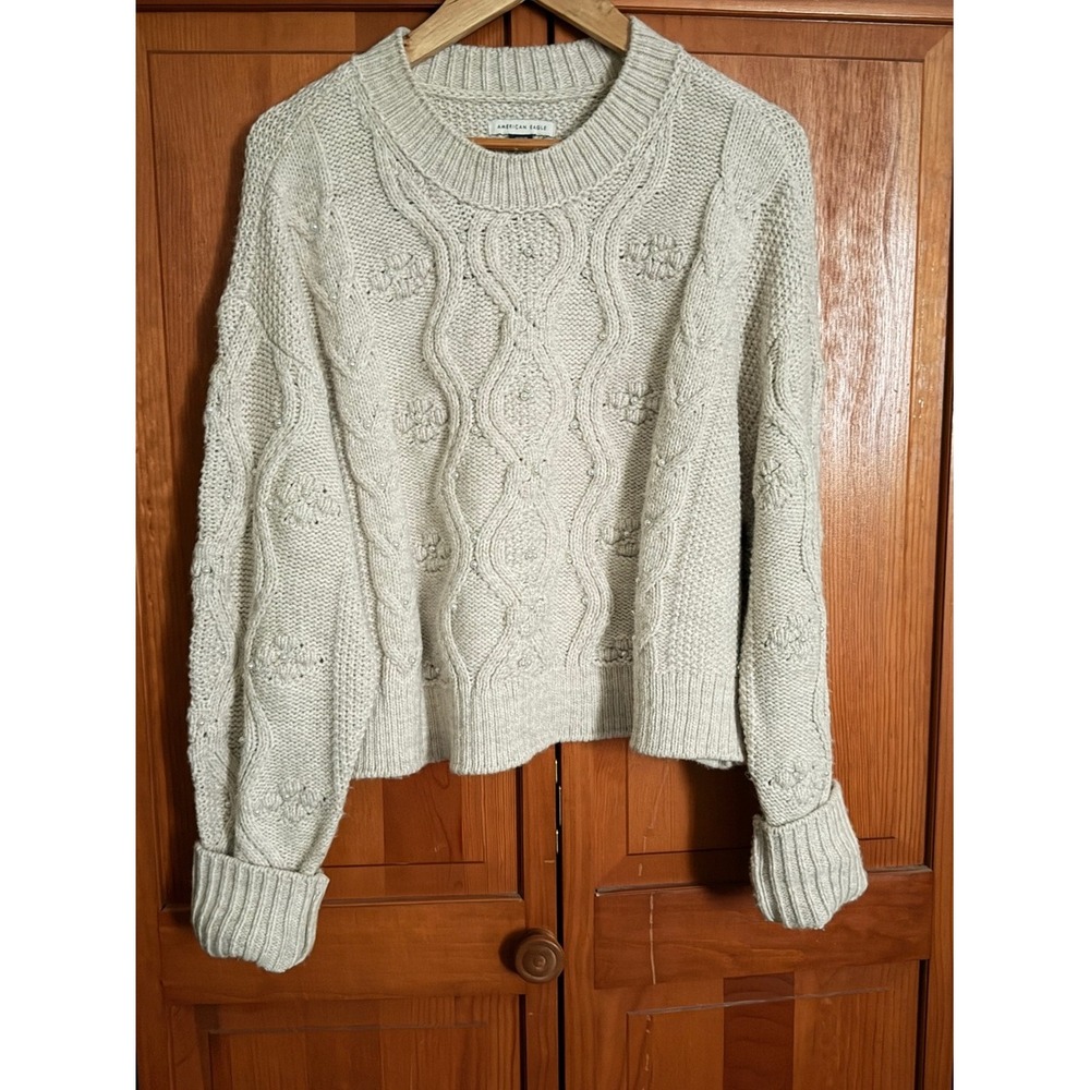 American Eagle Snow Stopper Cable Knit Sweater Oatmeal Medium
